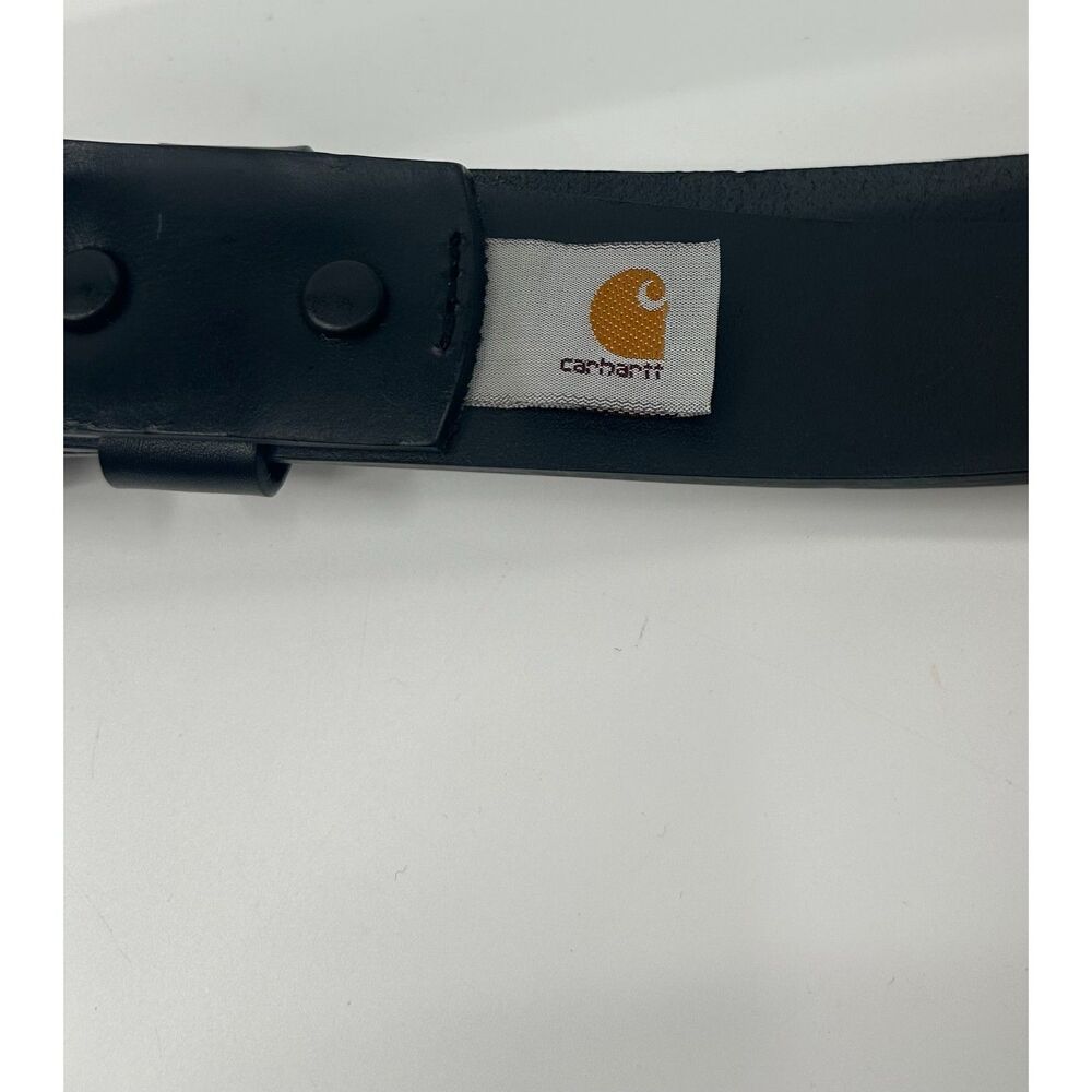 Men's Carhartt 38” Black Leather Belt W Logo Stitching Heavy Duty - Picture 6 of 6